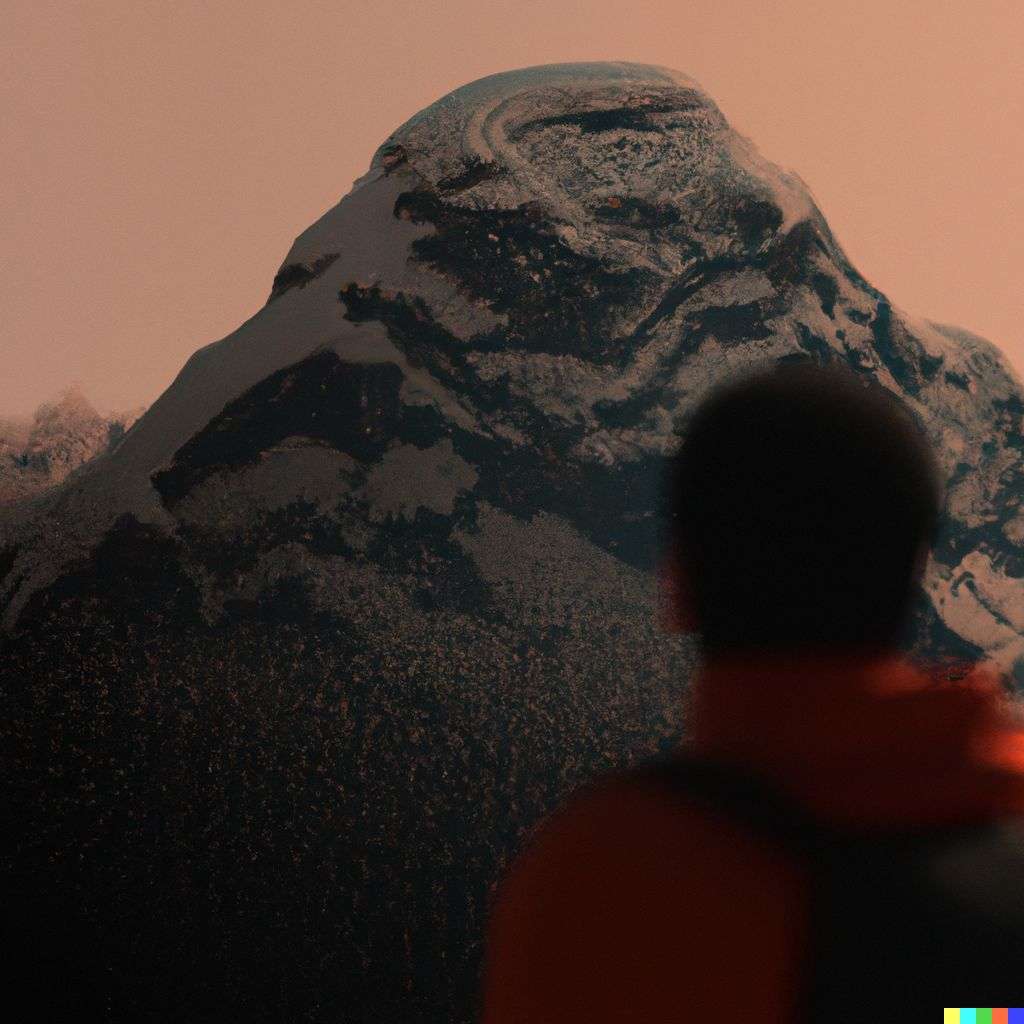 someone gazing at Mount Everest, particle simulation, Octane render